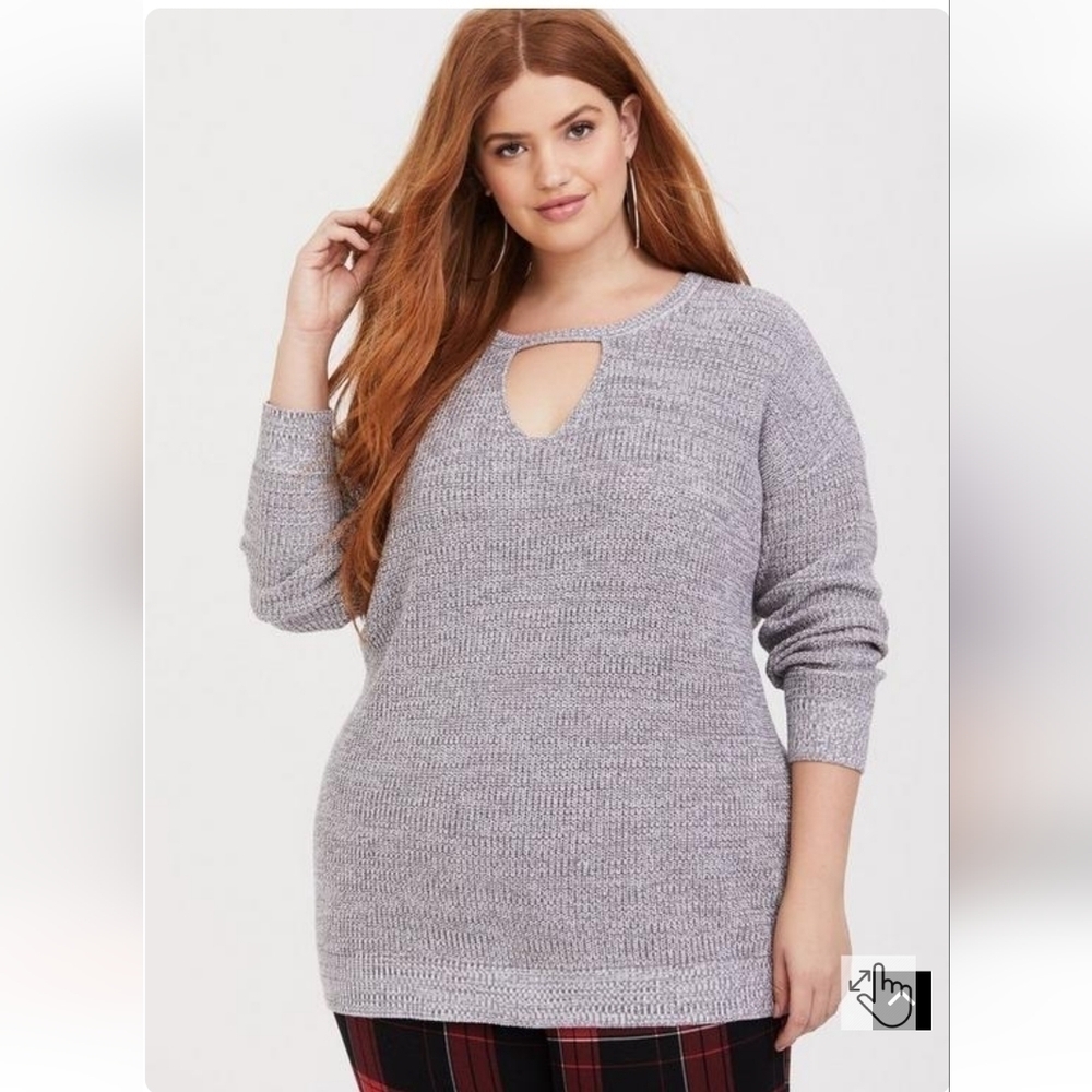 TORRID GREY MARL KEYHOLE TUNIC SWEATER COTTON BLEND WOMEN SIZE 2 2X PULLOVER